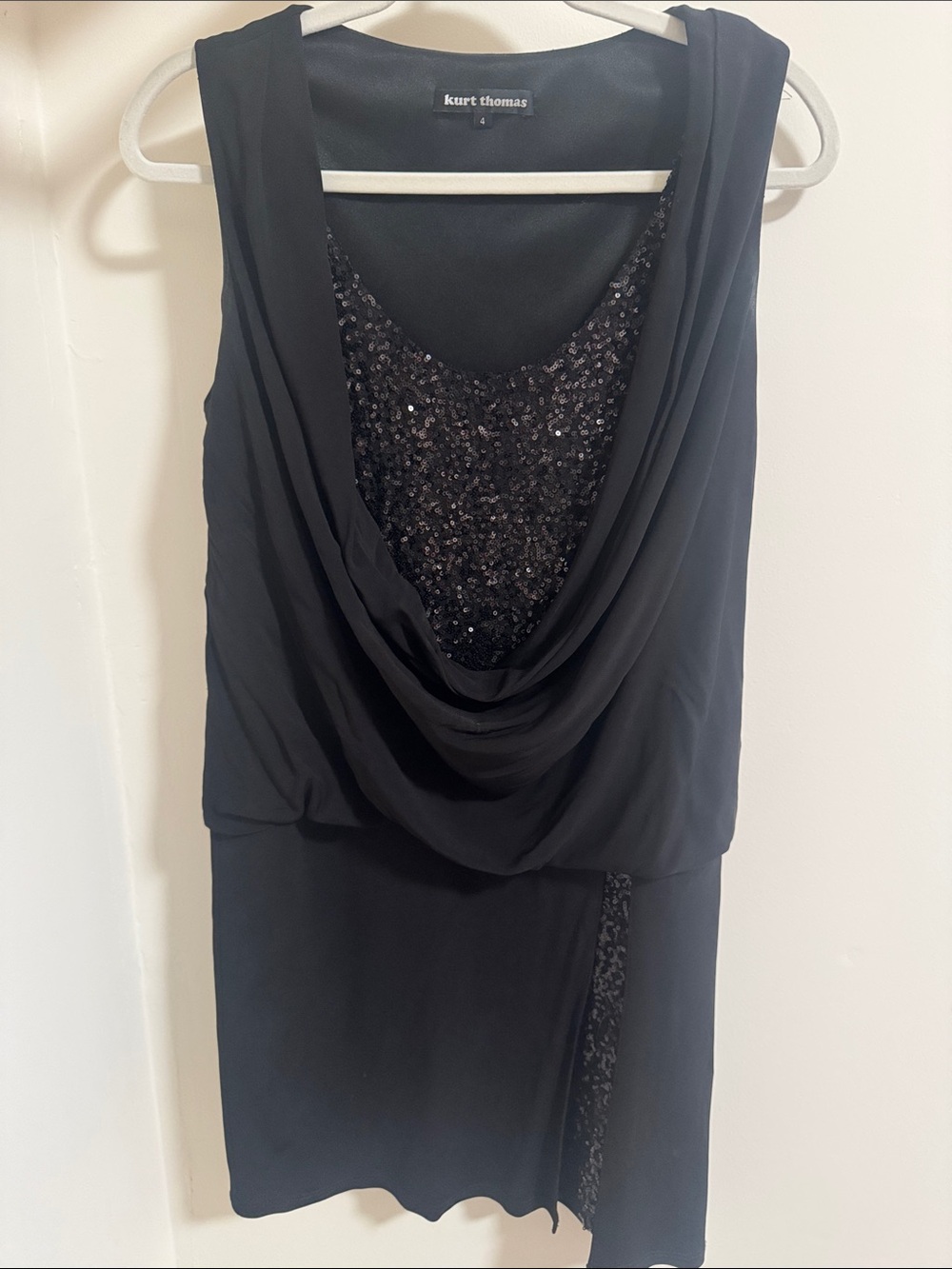 Black Sequin Draped Mini Dress